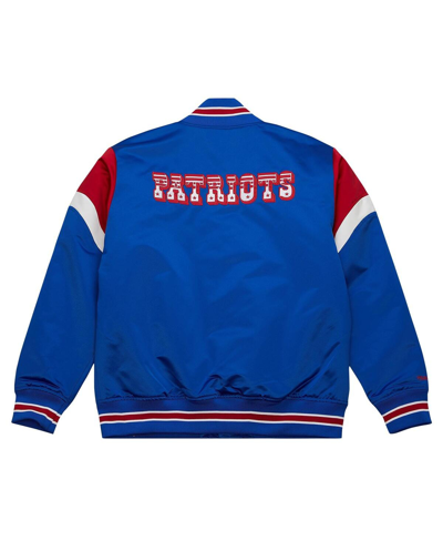 Shop Mitchell & Ness Men's  Royal Distressed New England Patriots Big And Tall Satin Full-snap Jacket