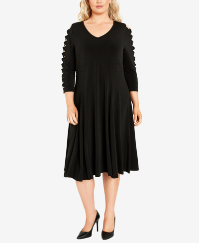 Shop Avenue Plus Size Glam Sleeve Plain Dress In Black