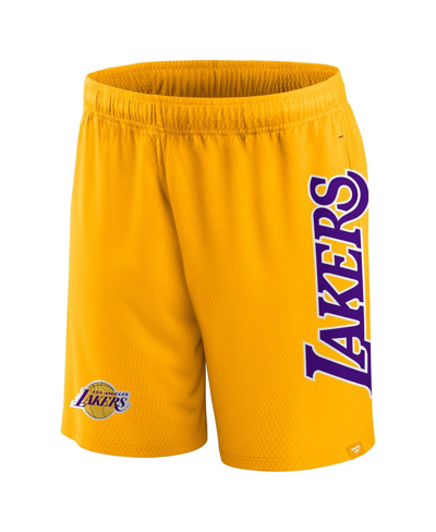 Shop Fanatics Men's  Gold Los Angeles Lakers Post Up Mesh Shorts