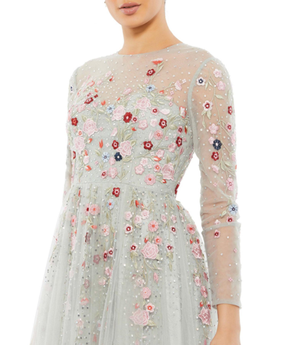Mac Duggal Women's Embroidered Illusion High Neck Long Sleeve A Line Gown In Open Miscellaneous ...