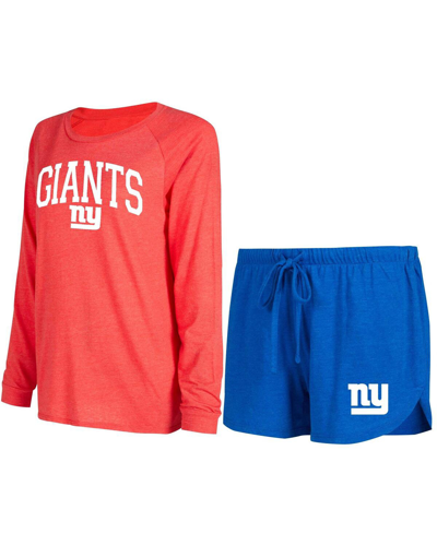 Concepts Sport Women's  Royal, Red New York Giants Raglan Long Sleeve T-shirt And Shorts Lounge Set In Royal,red
