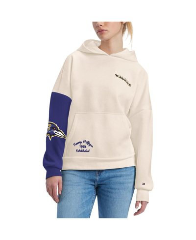 Shop Tommy Hilfiger Women's  Cream, Purple Baltimore Ravens Harriet Pullover Hoodie In Cream,purple