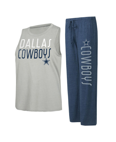 Shop Concepts Sport Women's  Navy, Gray Distressed Dallas Cowboys Muscle Tank Top And Pants Lounge Set In Navy,gray