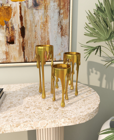 Shop Cosmoliving Aluminum Abstract Pillar Drip Candle Holder Set Of 3 In Gold