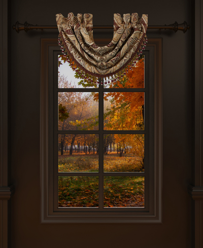 Five Queens Court Bordeaux Window Waterfall Valance, 33" X 49" In Crimson