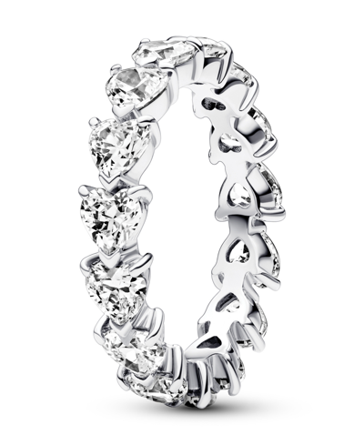 Pandora Sterling Silver With Clear Cubic Zirconia Hearts Ring In Silver