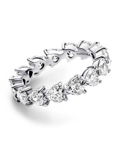 Pandora Sterling Silver With Clear Cubic Zirconia Hearts Ring In Silver