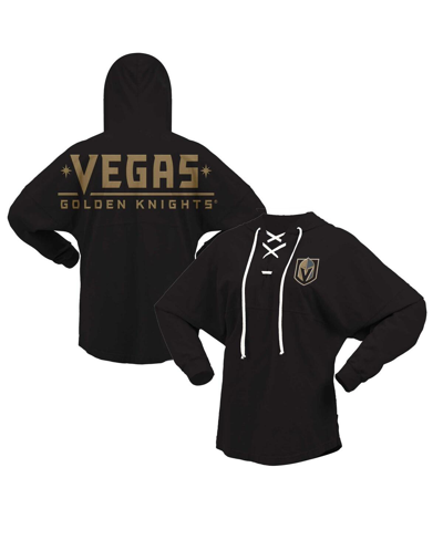 Shop Fanatics Women's  Black Vegas Golden Knights Jersey Lace-up V-neck Long Sleeve Hoodie T-shirt