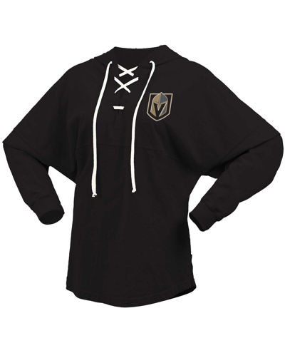 Shop Fanatics Women's  Black Vegas Golden Knights Jersey Lace-up V-neck Long Sleeve Hoodie T-shirt