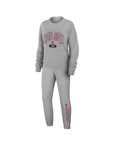 Shop Wear By Erin Andrews Women's  Gray Boston Red Sox Knitted T-shirt And Pants Lounge Set