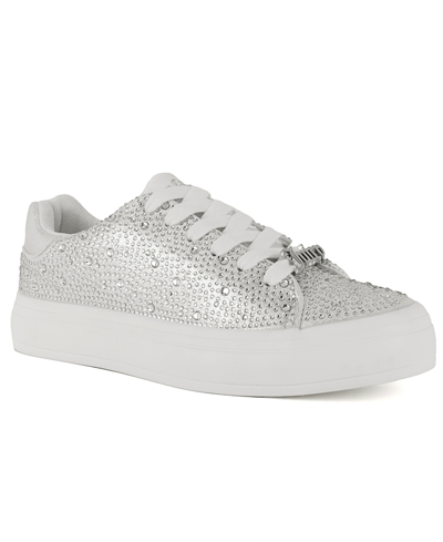 Shop Juicy Couture Women's Alanis B Rhinstone Lace-up Platform Sneakers In Silver