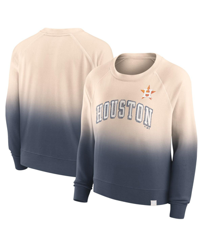 Fanatics Women's  Tan, Navy Distressed Houston Astros Luxe Lounge Arch Raglan Pullover Sweatshirt In Tan,navy
