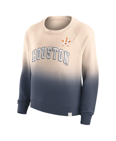 Shop Fanatics Women's  Tan, Navy Distressed Houston Astros Luxe Lounge Arch Raglan Pullover Sweatshirt In Tan,navy