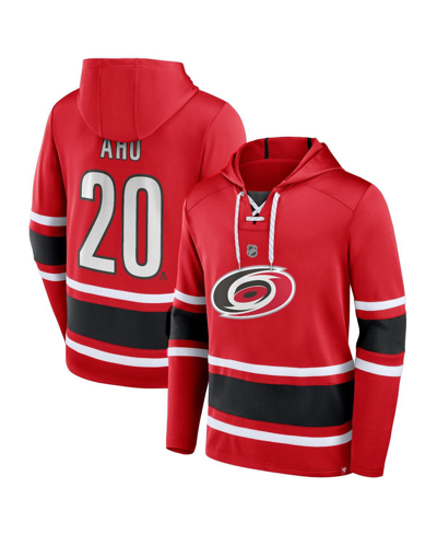 Shop Fanatics Men's  Sebastian Aho Red Carolina Hurricanes Name And Number Lace-up Pullover Hoodie