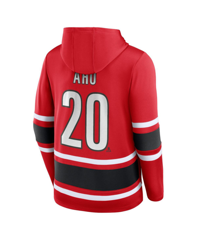 Shop Fanatics Men's  Sebastian Aho Red Carolina Hurricanes Name And Number Lace-up Pullover Hoodie