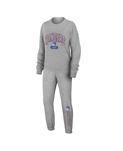 Shop Wear By Erin Andrews Women's  Heather Gray New York Rangers Knit Long Sleeve Tri-blend T-shirt And Pa