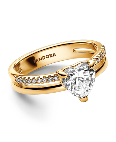 Pandora Heart 14k Gold-plated Ring With Clear Cubic Zirconia In Gold