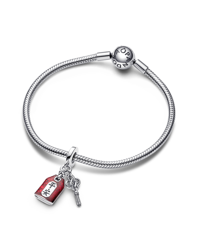 Pandora Sterling Silver Amulet Dangle With Red Enamel Charm In Silver