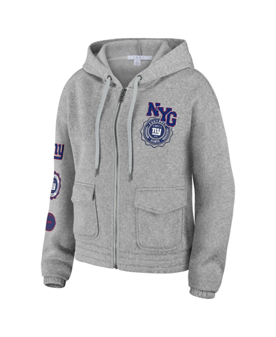 Wear By Erin Andrews Heather Gray New York Giants Full-zip Hoodie In Heather Gray