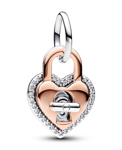 Pandora Sterling Silver And 14k Rose Gold Padlock Heart Charm In Rose