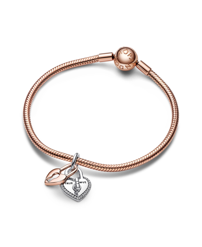 Pandora Sterling Silver And 14k Rose Gold Padlock Heart Charm In Rose