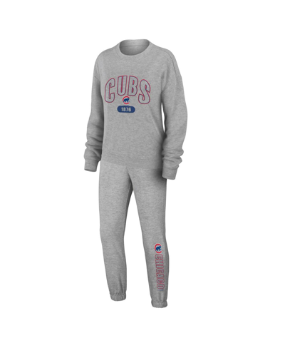 Shop Wear By Erin Andrews Women's  Gray Chicago Cubs Knitted T-shirt And Pants Lounge Set