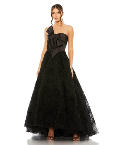 Shop Mac Duggal Women's Strapless Front Bow Knot Tulle Gown In Black