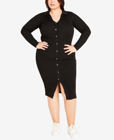 Shop Avenue Plus Size Scarlett Rib Midi Dress In Black