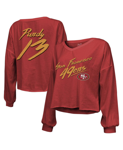Majestic Threads Nick Bosa Scarlet San Francisco 49ers Name & Number Script Off-shoulder Cropped Lon In Scarlet