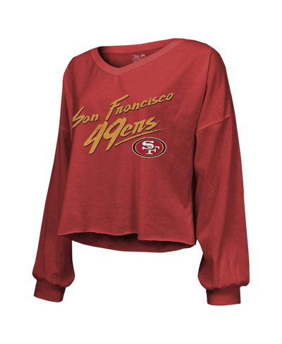 Majestic Threads Nick Bosa Scarlet San Francisco 49ers Name & Number Script Off-shoulder Cropped Lon In Scarlet