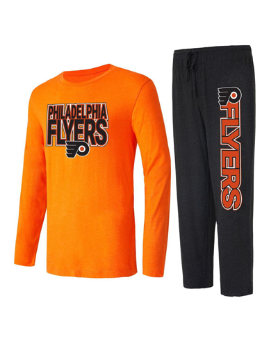 Shop Concepts Sport Men's  Black, Orange Philadelphia Flyers Meter Long Sleeve T-shirt And Pants Sleep Set In Black,orange