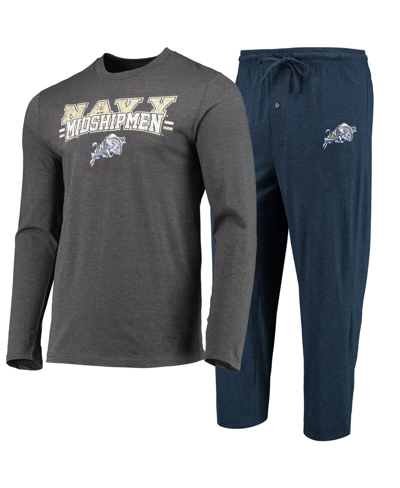 Concepts Sport Men's  Navy, Heathered Charcoal Distressed Navy Midshipmen Meter Long Sleeve T-shirt A In Navy,heather Charcoal