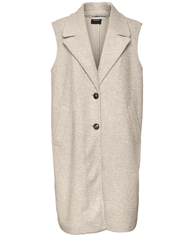 Shop Vero Moda Women's Notched Collar Button-front Long Vest In Birch