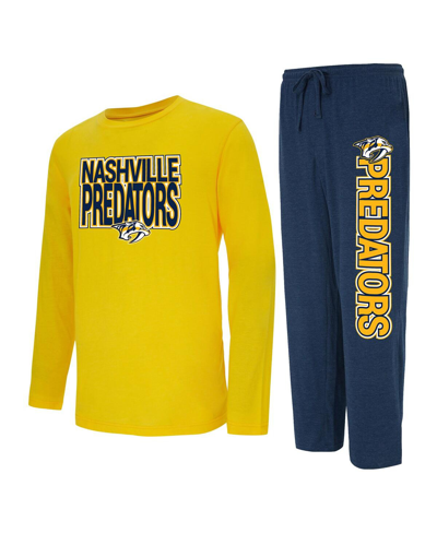 Shop Concepts Sport Men's  Navy, Gold Nashville Predators Meter Long Sleeve T-shirt And Pants Sleep Set In Navy,gold