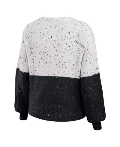 Shop Wear By Erin Andrews Women's  White, Black Las Vegas Raiders Color-block Pullover Sweater In White,black
