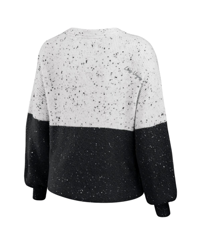 Wear By Erin Andrews White/black Las Vegas Raiders Lighweight Modest Crop Color-block Pullover Swea In White,black