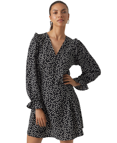Shop Vero Moda Women's Printed Long Sleeve Button-front Top In Black Aop:vera