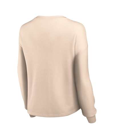 Fanatics Women's  Tan Distressed Baltimore Ravens Go For It Notch Neck Waffle Knit Long Sleeve T-shir In Tan