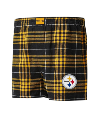 Shop Concepts Sport Men's  Black, Gold Pittsburgh Steelers Concord Flannel Boxers In Black,gold