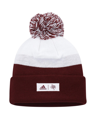Shop Adidas Originals Men's Adidas Maroon And White Texas A&m Aggies Colorblock Cuffed Knit Hat With Pom In Maroon,white