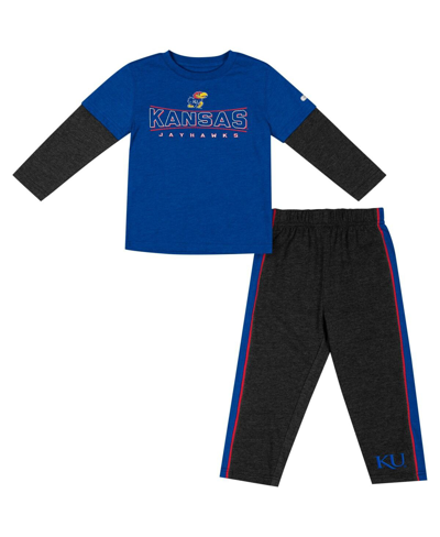 Colosseum Toddler Boys  Royal, Black Kansas Jayhawks Long Sleeve T-shirt And Pants Set In Royal,black