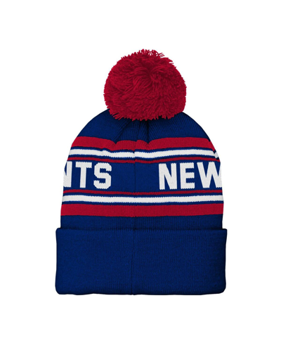 Outerstuff Preschool Boys And Girls Royal New York Giants Jacquard Cuffed Knit Hat With Pom In Royal