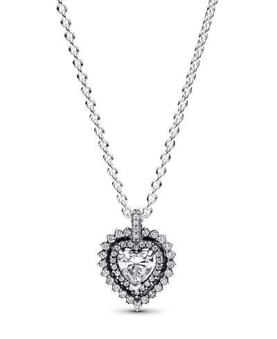 Pandora Sterling Silver With Clear Cubic Zirconia Heart Collier Necklace In Silver