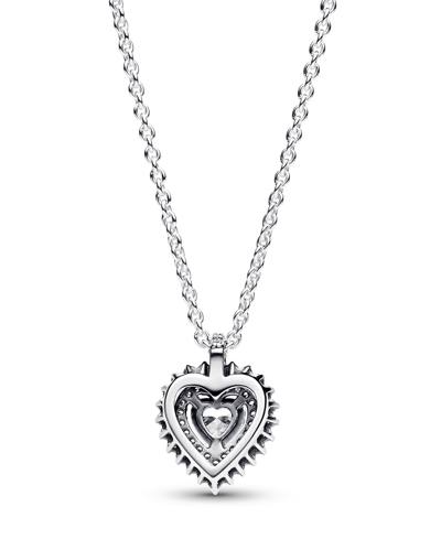 Pandora Sterling Silver With Clear Cubic Zirconia Heart Collier Necklace In Silver
