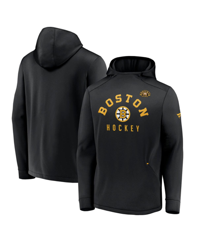 Shop Fanatics Men's  Black Distressed Boston Bruins Centennial Lockup Authentic Pro Pullover Hoodie