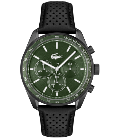 Shop Lacoste Men's Boston Chronograph Black Leather Strap Watch 42mm