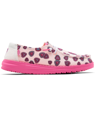 Shop Hey Dude Little Girls Wendy Hearts Casual Moccasin Sneakers From Finish Line In White,pink