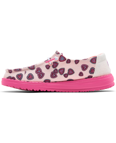 Shop Hey Dude Little Girls Wendy Hearts Casual Moccasin Sneakers From Finish Line In White,pink