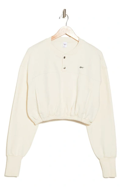 Shop Reebok Vintage Wash Organic Cotton Blend Long Sleeve Button Placket Pullover In Classic White