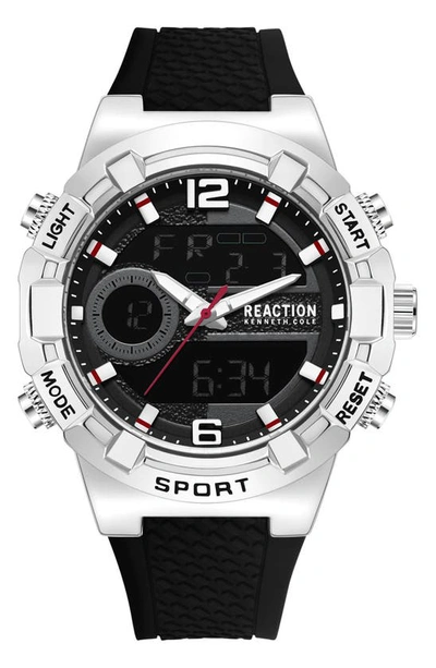 Kenneth Cole Reaction Analog & Digital Display Silicone Strap Watch, 46mm In Black